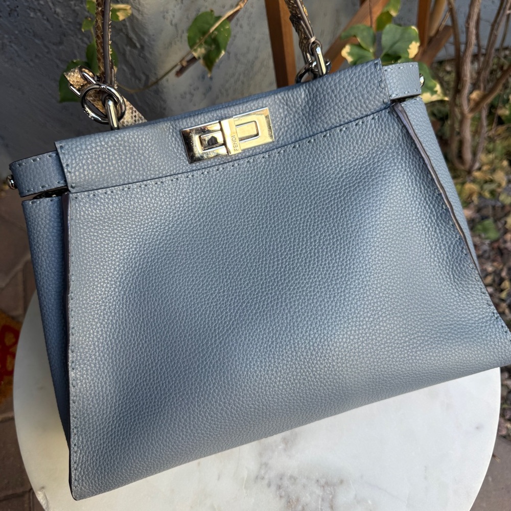 Fendi Cuoio Romano Selleria Leather Python Peekaboo Bag - Picture 3 of 16